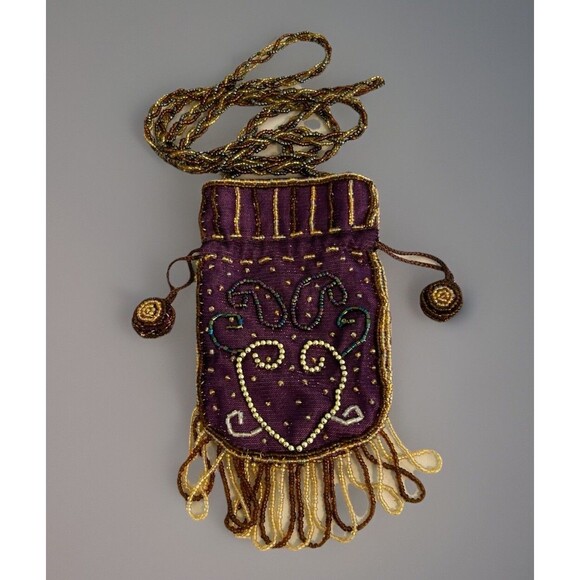 Boho Beaded Tassel Fringe Purse Drawstring Women's Cross Body Bag - Picture 1 of 5